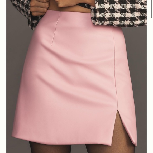 NWT By Anthropologie Pink Micro Mini Faux Leather Skirt size 12 - Picture 3 of 4